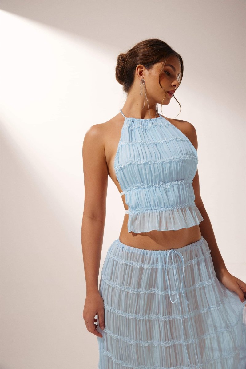 Sırtı Açık Pliseli Set „Rosalie“